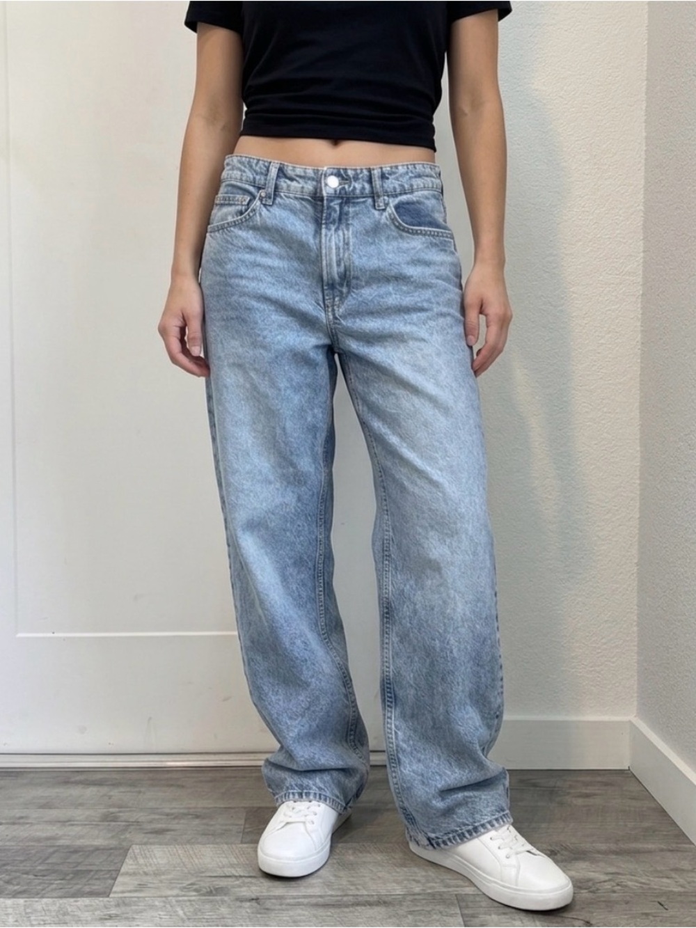 H&M &Denim Baggy Low Waist Jeans Sz 8 Light Wash Wide Leg 90s Grunge Y2K Cotton